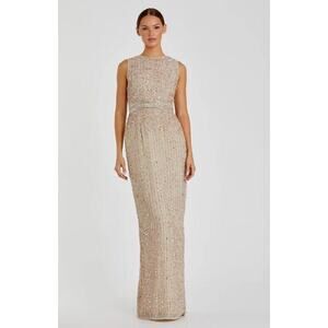 Mac Duggal 93603 Nude Sequined High Neck Sleeveless Column Gown Size8
